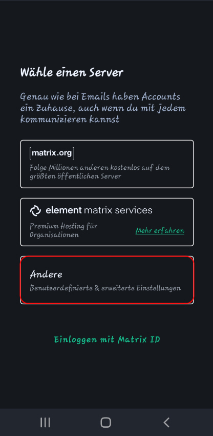 Wählen Sie 'Andere' aus