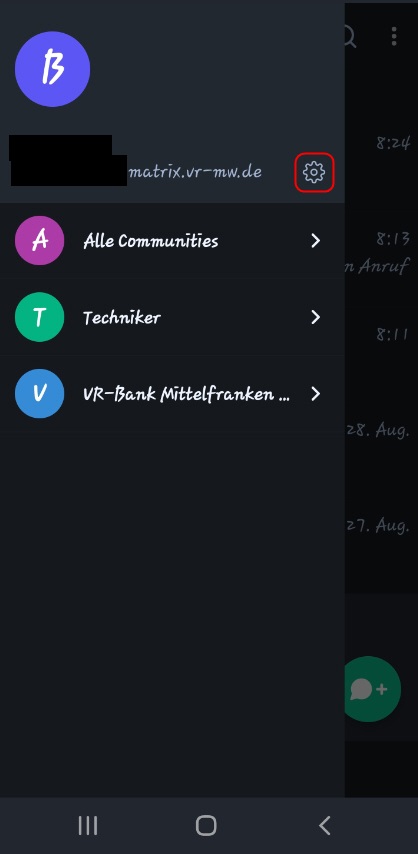 Drücken auf das Zahnrad