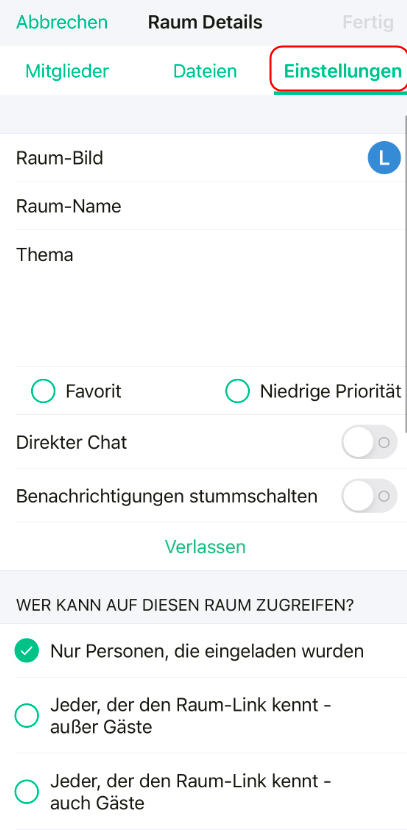 Das Anzeigen von Räumen im Verzeichnis